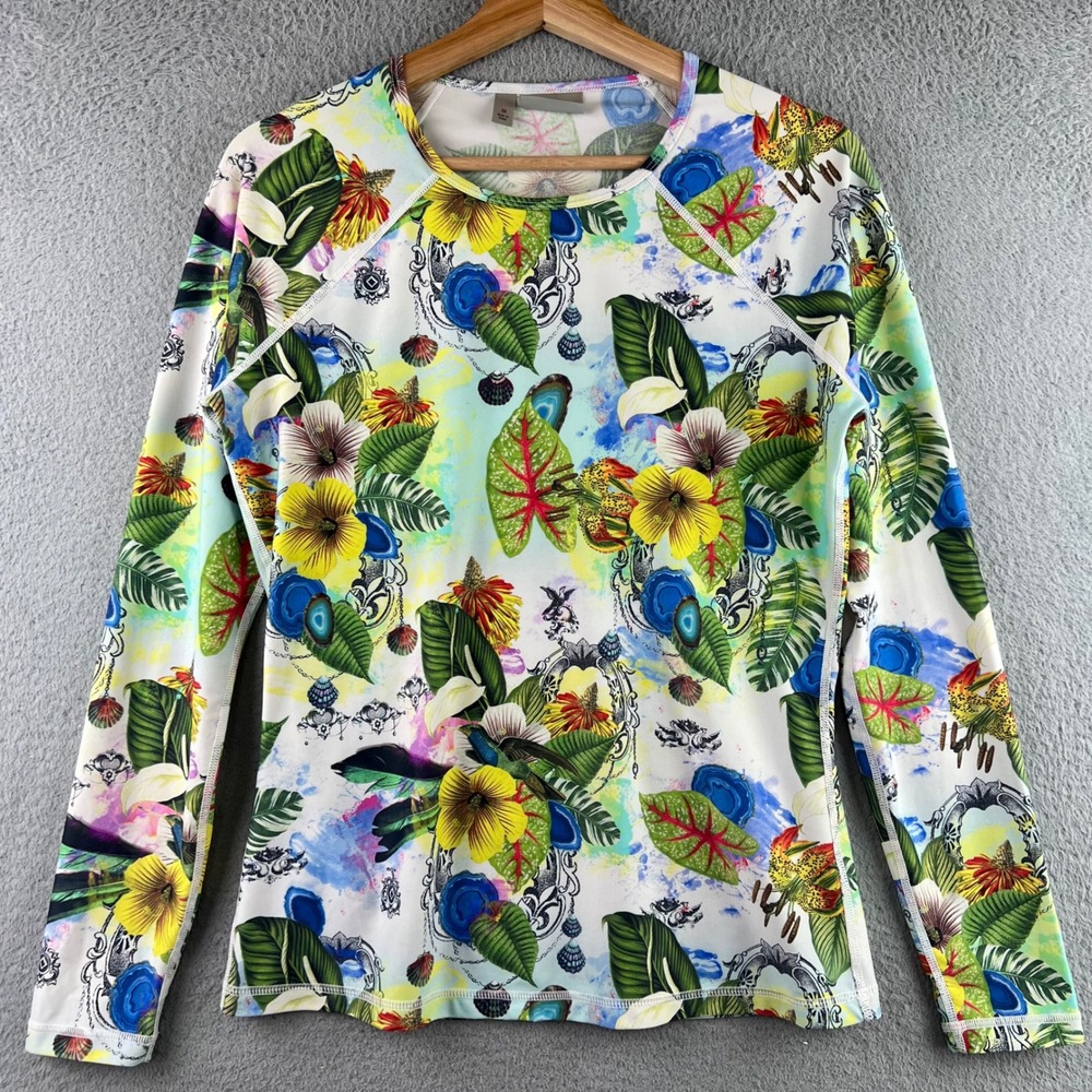 Athleta Pacifica Rash Guard M Tropical Floral Long Sleeve Swim Top